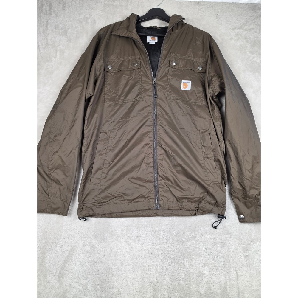 Carhartt Rockford Windbreaker Rain Jacket Men S Brown Full Zip Hood Lined 100247